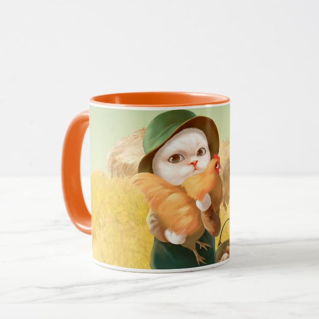 Caneca Gato Adorável com Hen na Fazenda (Frente Esquerda)