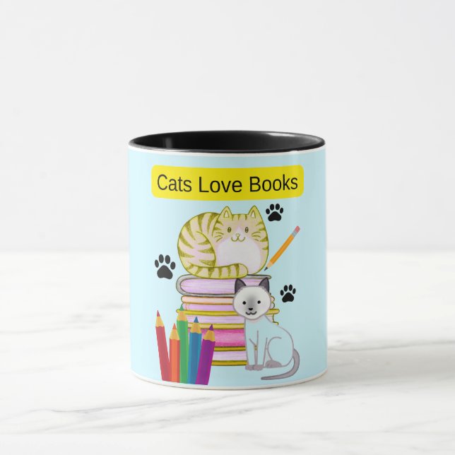 Caneca Gato Ama Livros (Centro)