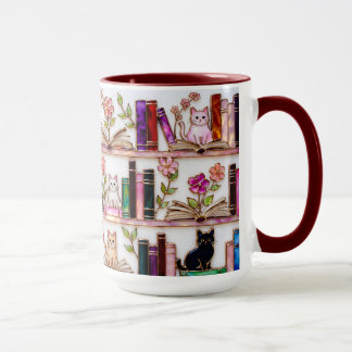 Caneca Gato Amante de Livros Presente Prateleira d
