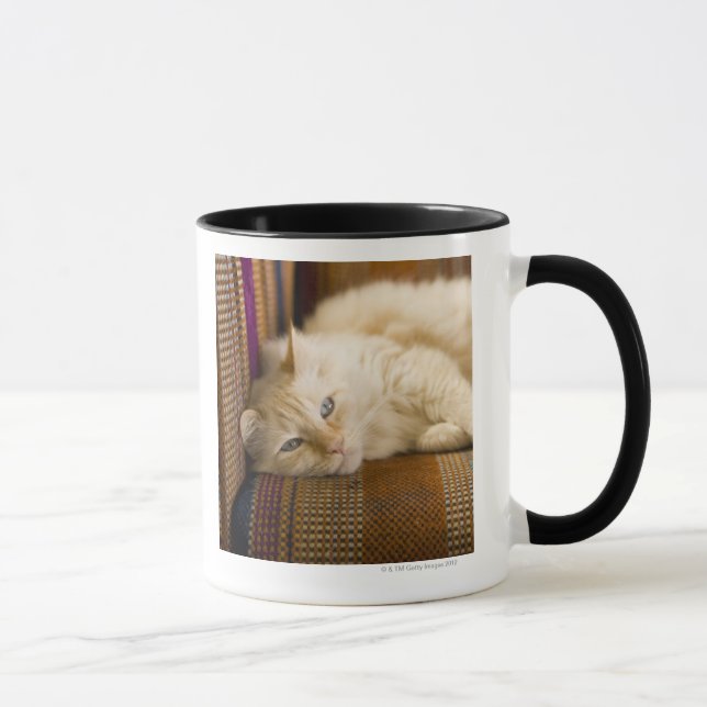 Caneca Gato amarelo bonito do tabi que coloca no sofá (Direita)