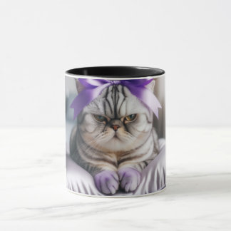 Caneca Gato American Shorthair com um Laço