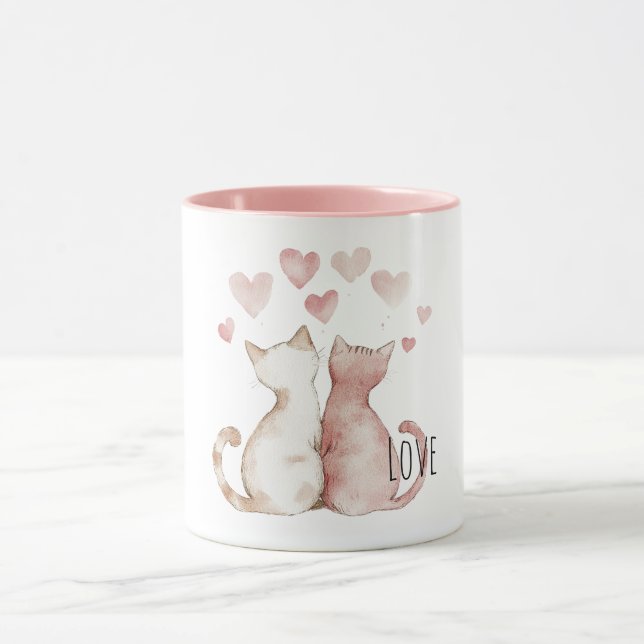 Caneca Gato Amor Corações Rosa (Centro)
