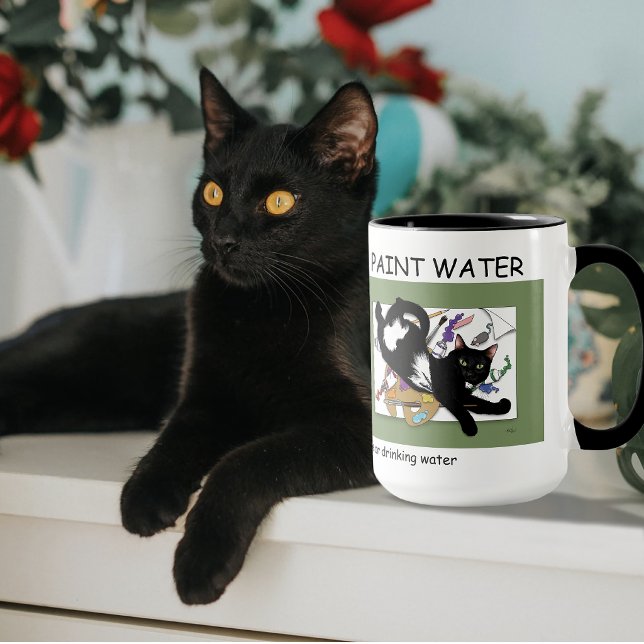 Caneca Gato Artista Preto Divertido Pintura Humor Verde (Criador carregado)