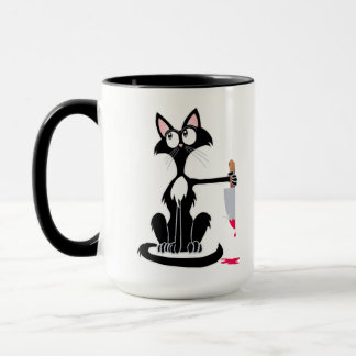 Caneca Gato assassino com uma faca sangrenta.