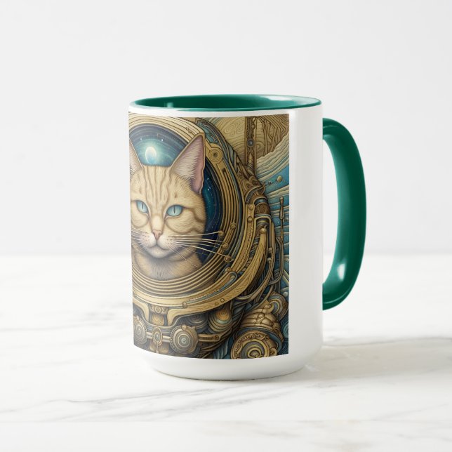 Caneca Gato astronauta e arte ciberpunk (Frente Esquerda)