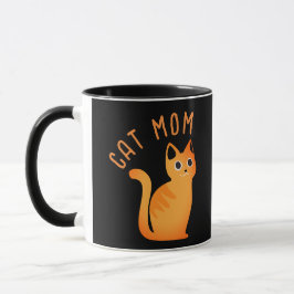 Caneca Gato Atigrado Moderno Fofo, Mãe, Preto, Laranja, C