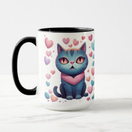 Caneca Gato Azul Bonito Com Gato De Coração | Kawaii Vale