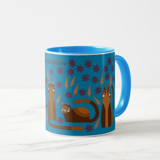 CANECA GATO AZUL PARA PRESENTE DE ANIVERSÁRIO PARA (Frente Esquerda)