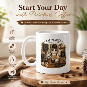 Caneca Gato Barista Amante de Café Fofo Gato   F