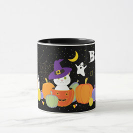 Caneca Gato bonitinho do Halloween no Chapéu das Bruxas