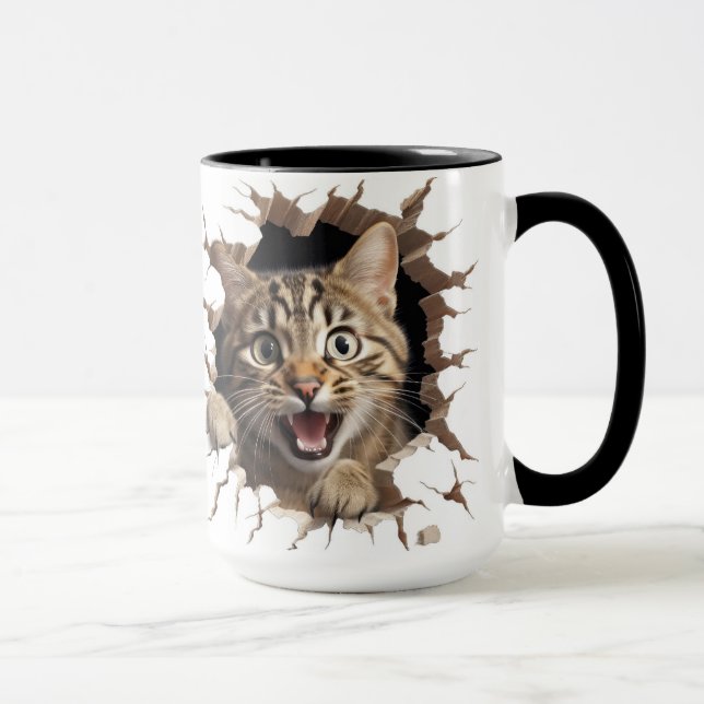 Caneca gato bonitinho olhando pela parede (Direita)