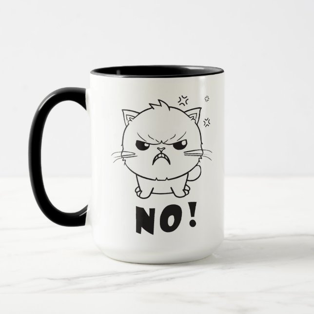 Caneca Gato bonito e zangado cantando Não. (Esquerda)
