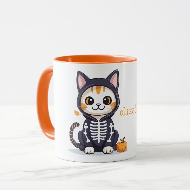 Caneca Gato bonito na fantasia de Halloween (Frente Esquerda)