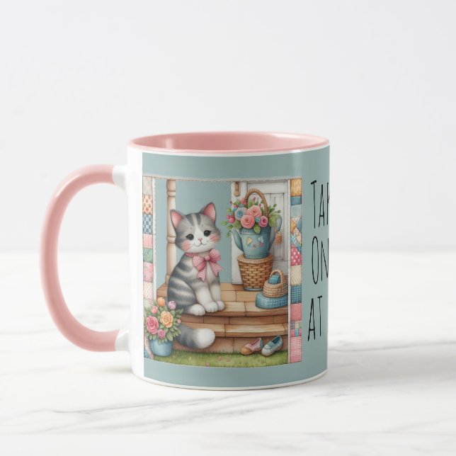 Caneca Gato Bonito no Corpo de Flores de Porch (Esquerda)
