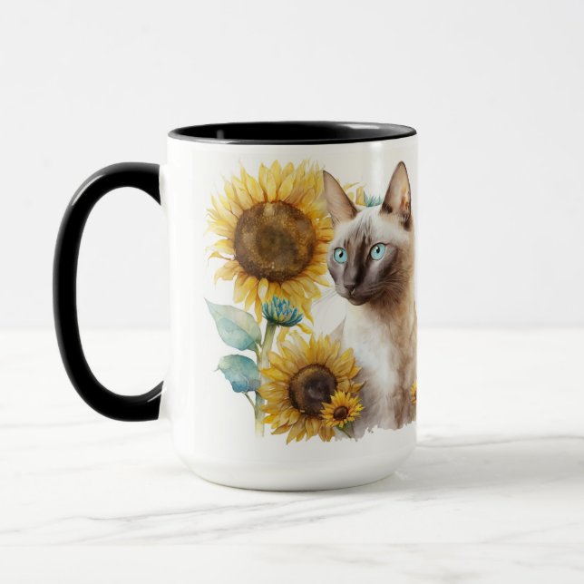CANECA GATO BONITO SIAMESSO COM FULORES AMARELOS (Esquerda)