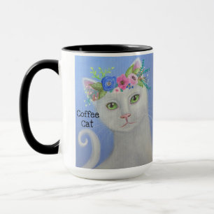 Caneca Gato Branco Com Coroa De Flores 2