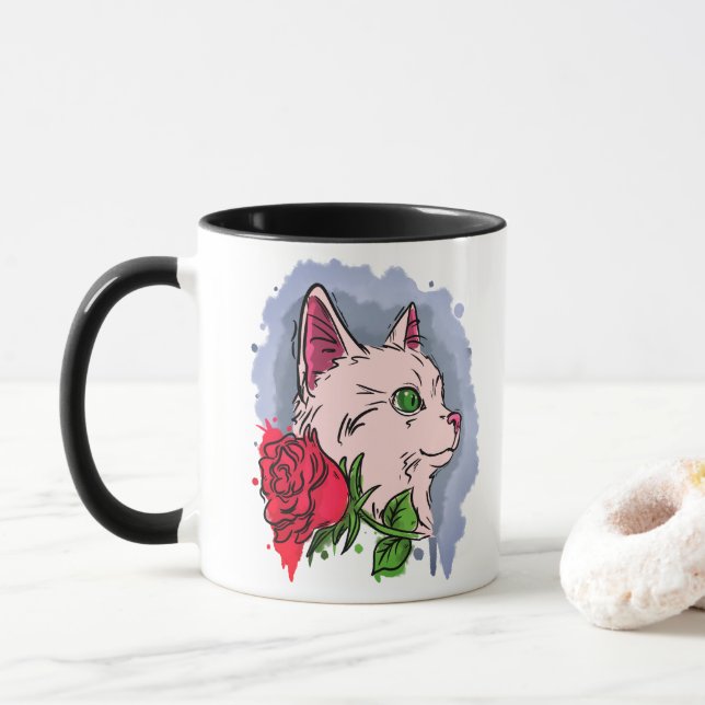 Caneca Gato branco com flor (Com Donut)