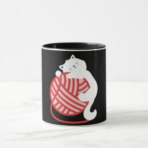 Caneca Gato branco-cúmulo com bola de fios