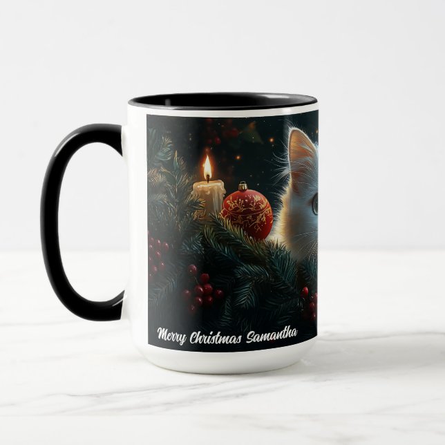 Caneca Gato Branco dá palmada de Natal para mamãe, Pai (Esquerda)