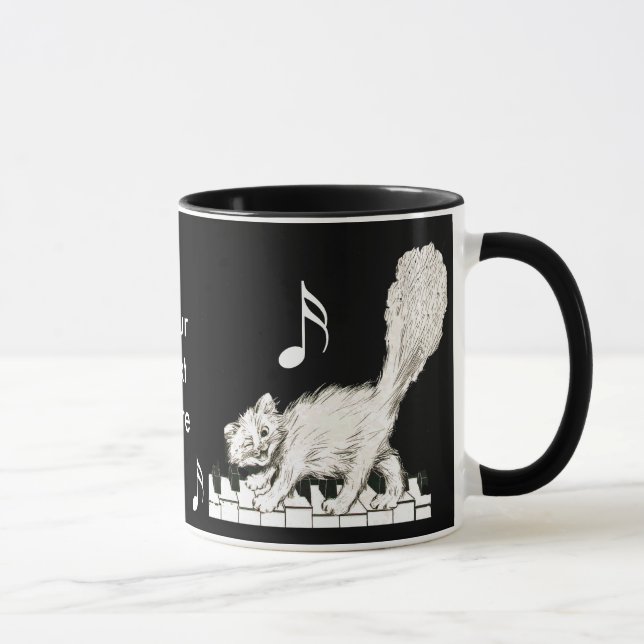 Caneca Gato Branco em Chaves Piano (Direita)
