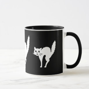 Caneca gato branco irritado engraçado com o Dia das