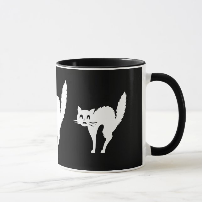 Caneca gato branco irritado engraçado com o Dia das (Direita)