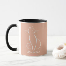 Gato Branco Minimizado A Rosa Adicionar Nome Mug