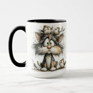 Caneca Gato caprichoso com pássaros