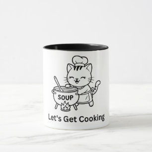 Caneca Gato Chef Fofo Cozinhando Sopa Arte Comida