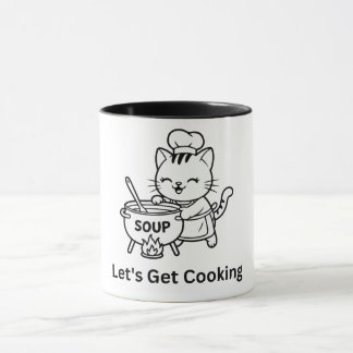 Caneca Gato Chef Fofo Cozinhando Sopa Arte Comida