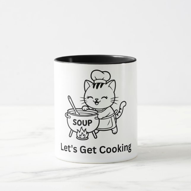 Caneca Gato Chef Fofo Cozinhando Sopa Arte Comida (Centro)