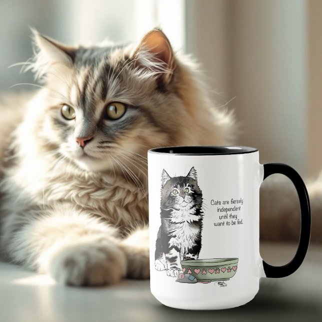 Caneca Gato Cinza Tabby Independente Azul Fofo Engraçado (Criador carregado)