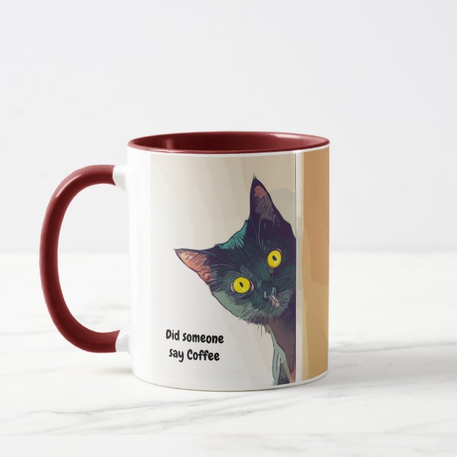 Caneca Gato Curioso e Engraçado, ilustrado Mug (Esquerda)