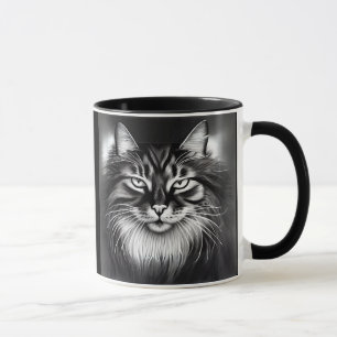 Caneca Gato da Floresta Norueguesa em Preto e Branco