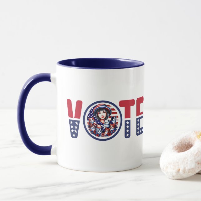 Caneca Gato Damas pelo Kamala Vote (Com Donut)