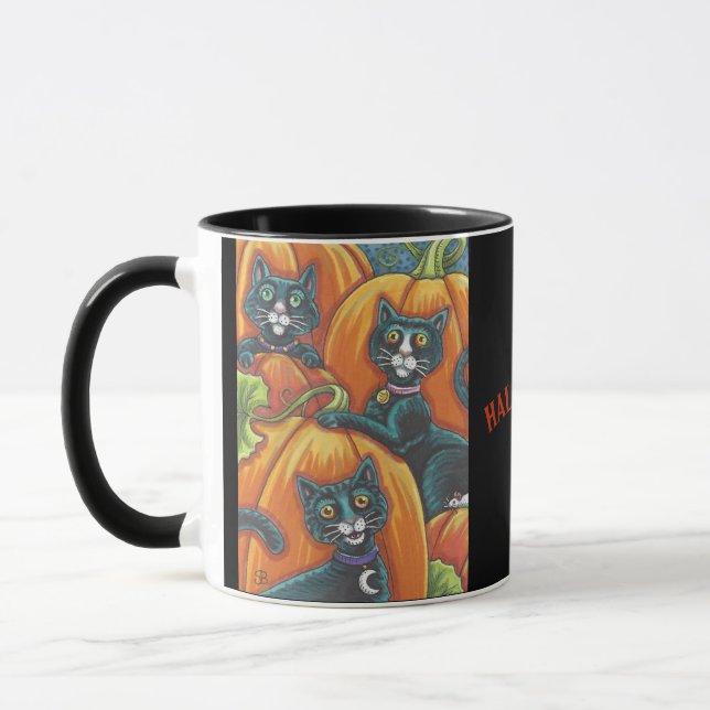 Caneca Gato de Abóbora Preto do Gato de Halloween (Esquerda)