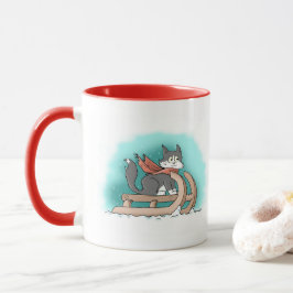 Caneca Gato de animação de inverno Cheery