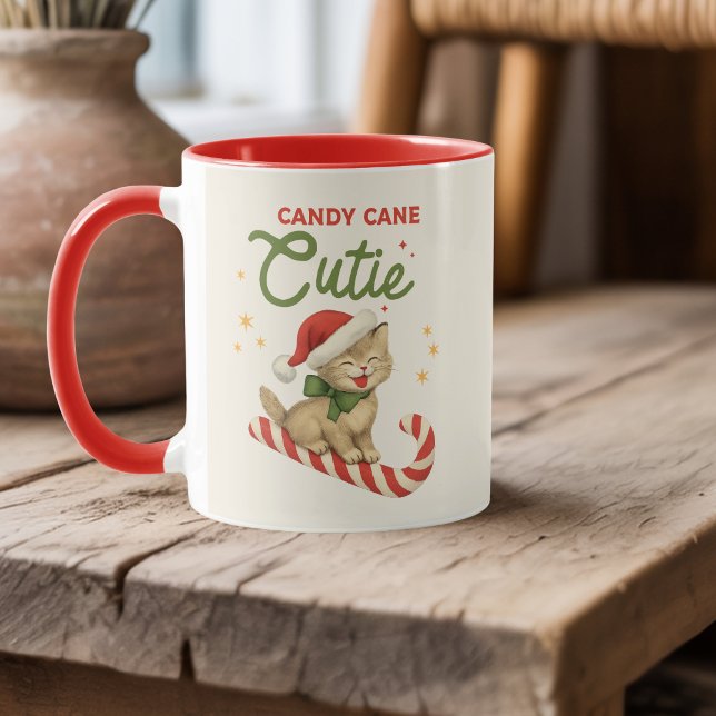 Caneca Gato de Bengala de Natal Personalizado com Cana de (Personalized Vintage Christmas Candy Cane Cat Mug)