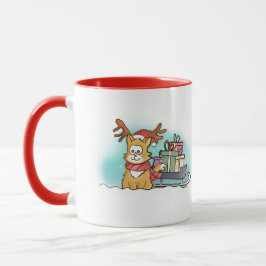 Caneca Gato de Cartografia com Chapéu de Reindeer e Natal