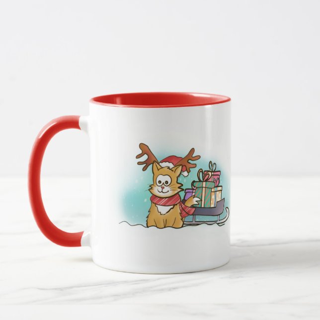 Caneca Gato de Cartografia com Chapéu de Reindeer e Natal (Esquerda)