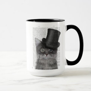 Caneca Gato de cinza com Chapéu Superior