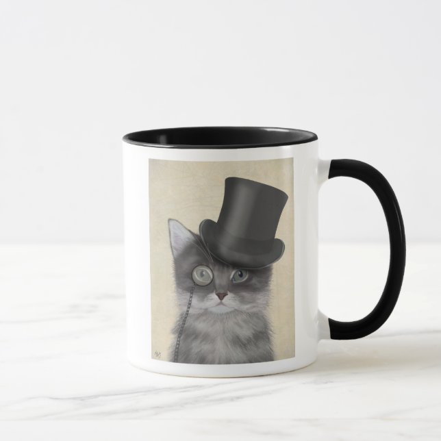 Caneca Gato de cinza com Chapéu Superior (Direita)