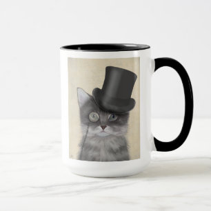 Caneca Gato de cinza com Chapéu Superior