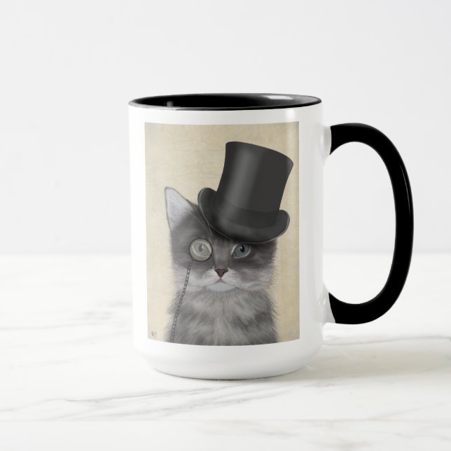 Caneca Gato de cinza com Chapéu Superior (Direita)