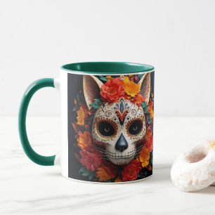 Caneca Gato de Crânio de Açúcar com Mug de Flor