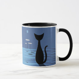 Caneca Gato de Espaço do meio século em Azul