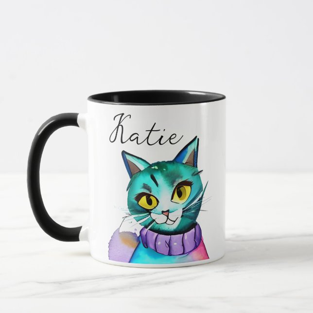 Caneca Gato de Gatinho Azul e Gatinho Personalizado (Esquerda)