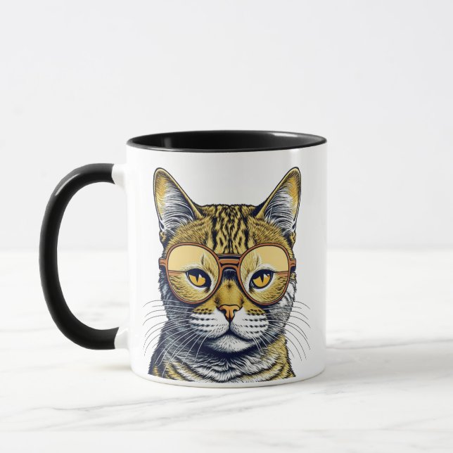 Caneca Gato de Gatinho legal com Óculos Personalizados (Esquerda)