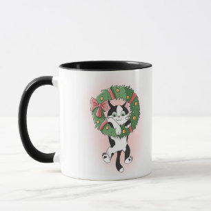 Caneca Gato de guitarra de Natal preto e branco