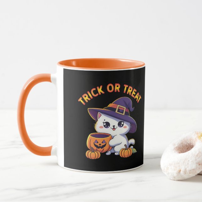 Caneca Gato de Halloween com Jack O' Lanterna Pumpkin (Com Donut)